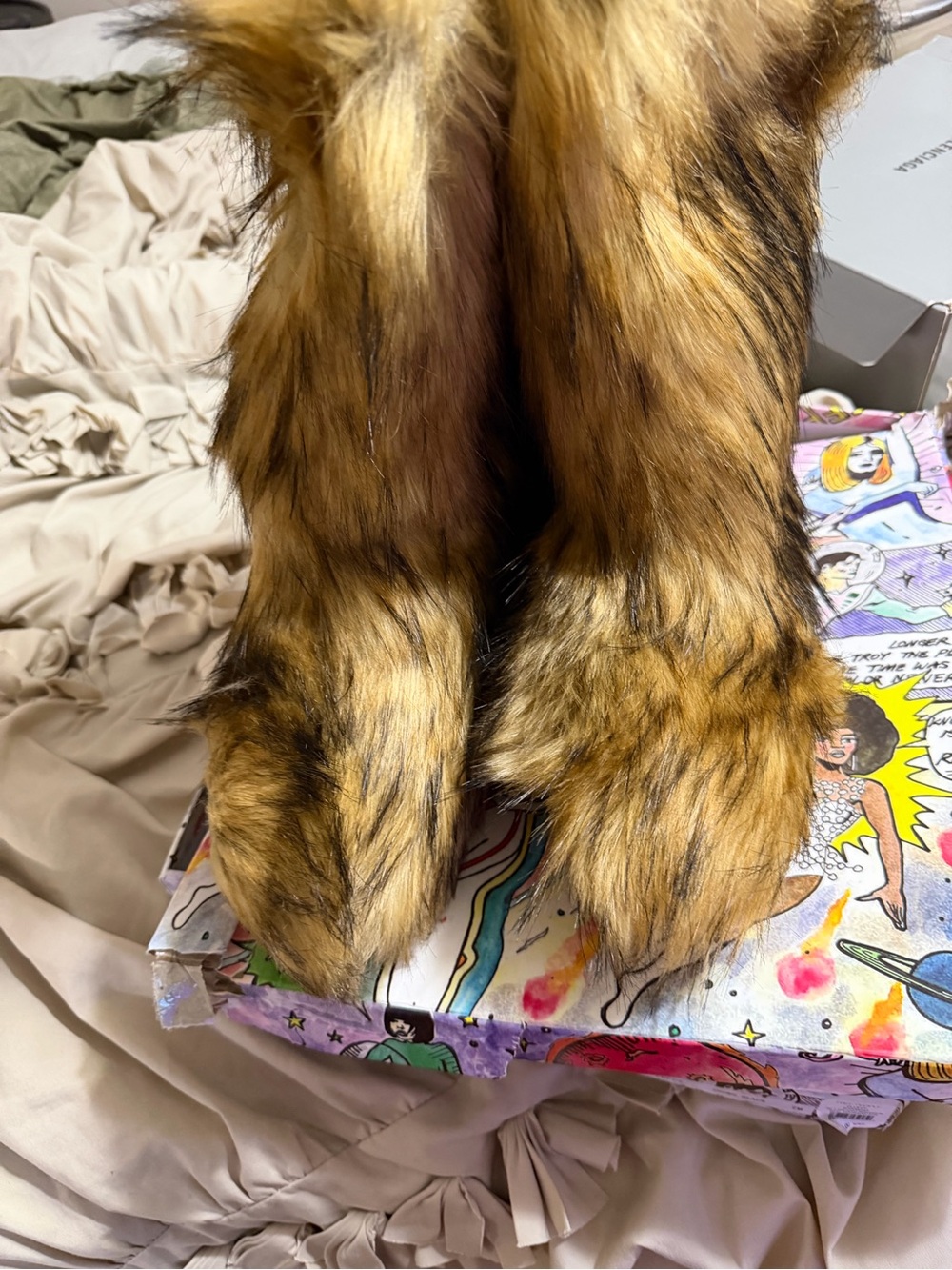 Jeffrey Campbell Faux Fur Boot Covers in Golden Brown